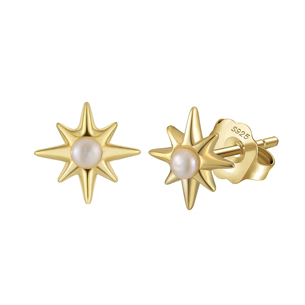 Cercei - Cercei din Argint Starburst Pearl Stud Earrings