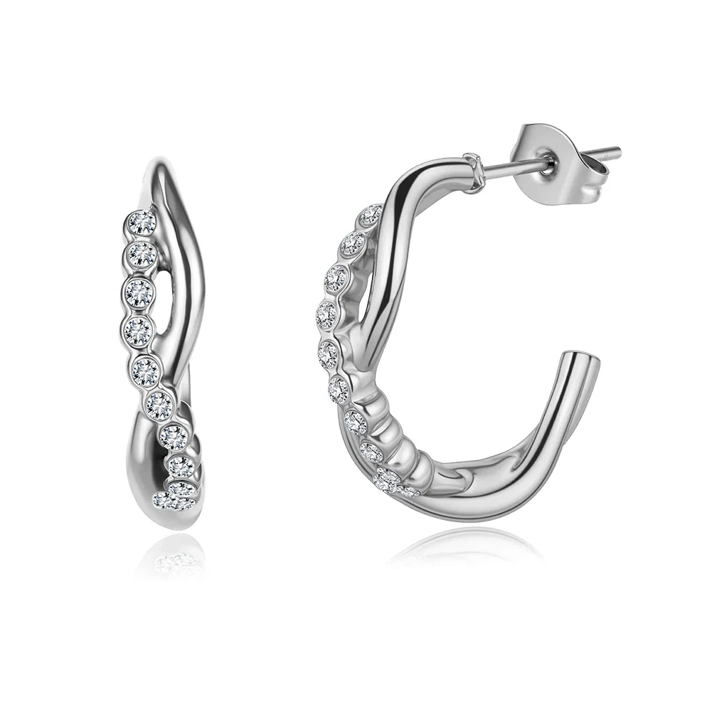 Cercei Statement - Cercei Statement cu Cristale Zirconiu Ripple Argintiu