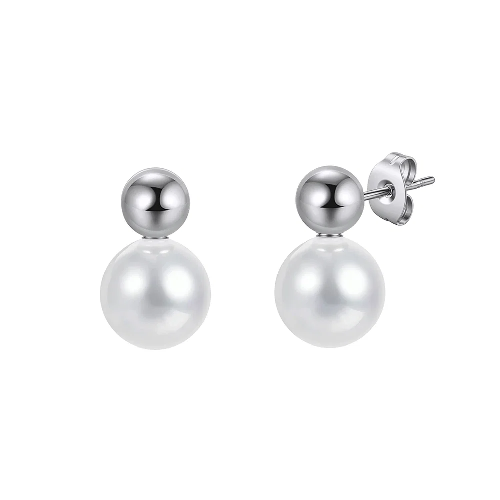 Colecții - Cercei Statement cu Perle Shell Duo Argintiu