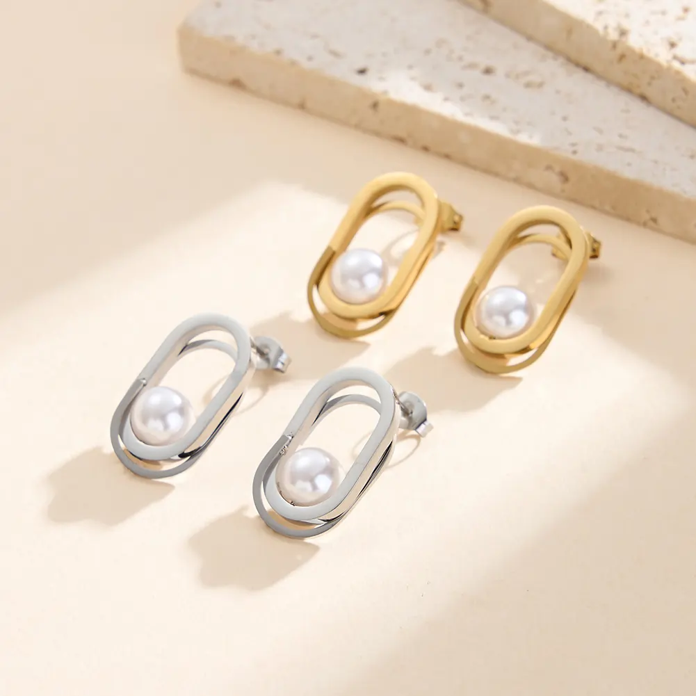 Colecții - Cercei Statement cu Perle Shell Oval Argintiu