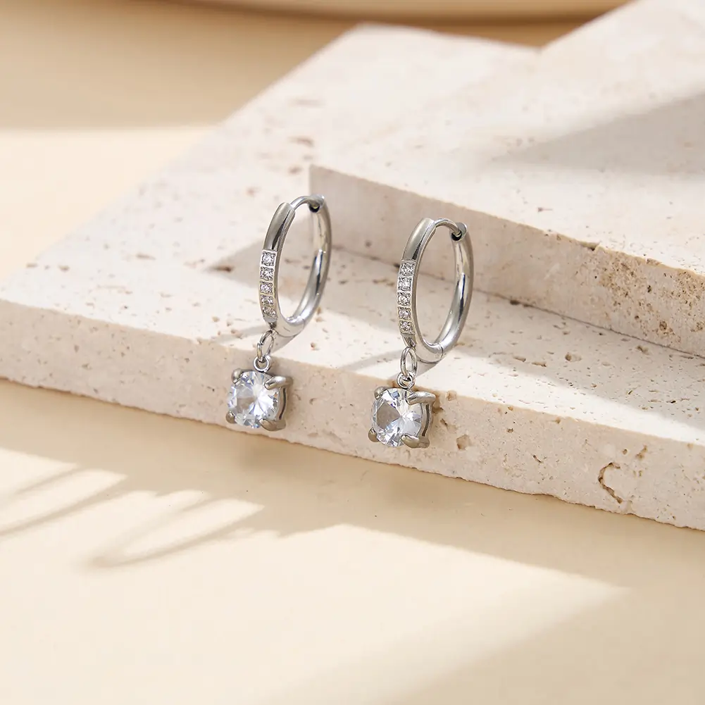 Colecții - Cercei Statement Solitaire Hoop Argintiu