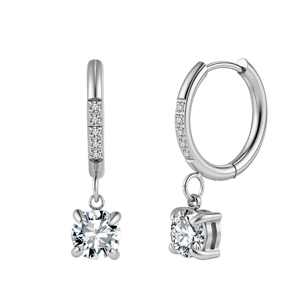Colecții - Cercei Statement Solitaire Hoop Argintiu
