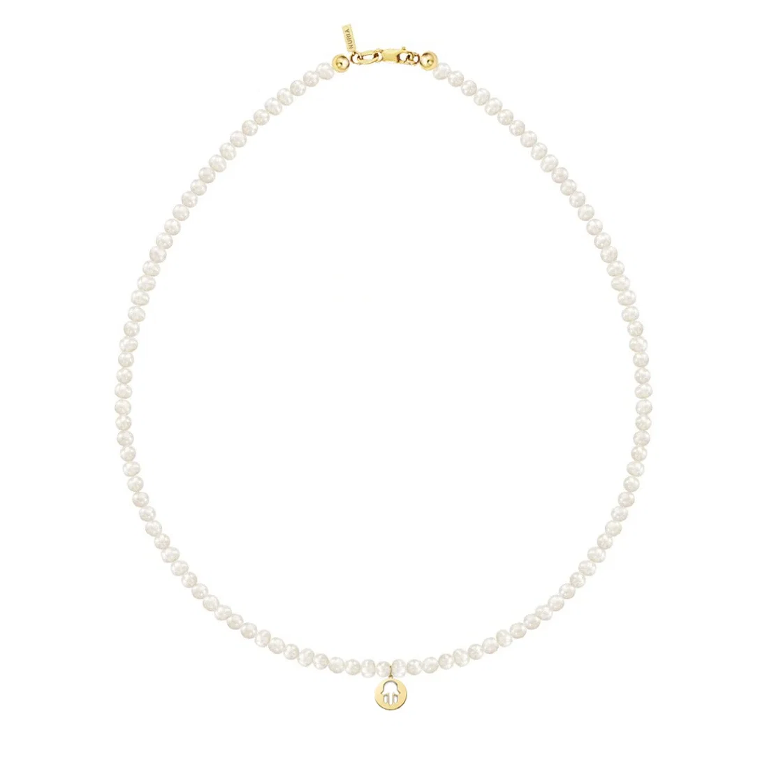 Coliere din argint - Colier Argint cu perle naturale de cultură Small String Hamsa Auriu