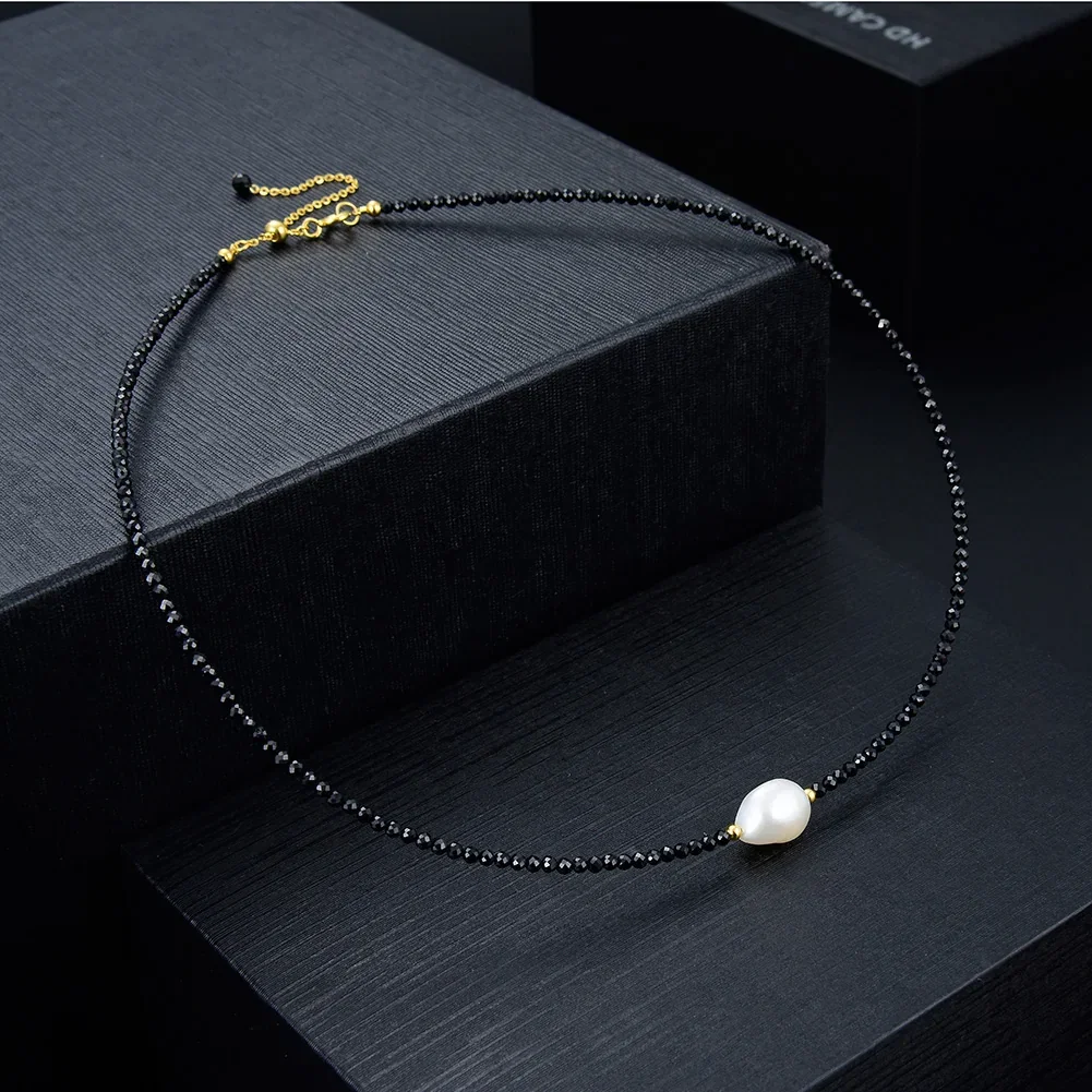 Coliere Perle - Colier din Argint Black Bead Spinel and Pearl