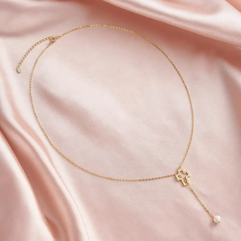 Coliere din argint - Colier din Argint Cu Perlă Naturală Cross With Pearl Gold