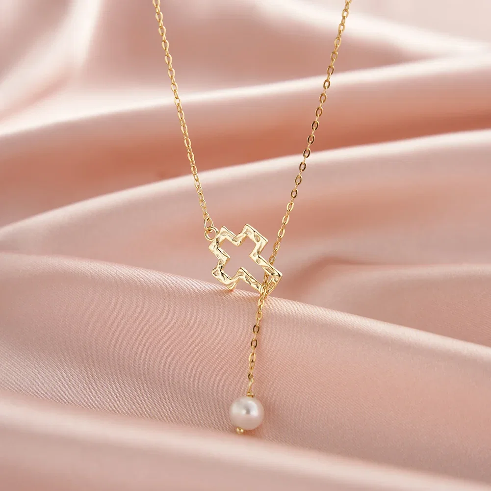 Coliere din argint - Colier din Argint Cu Perlă Naturală Cross With Pearl Gold