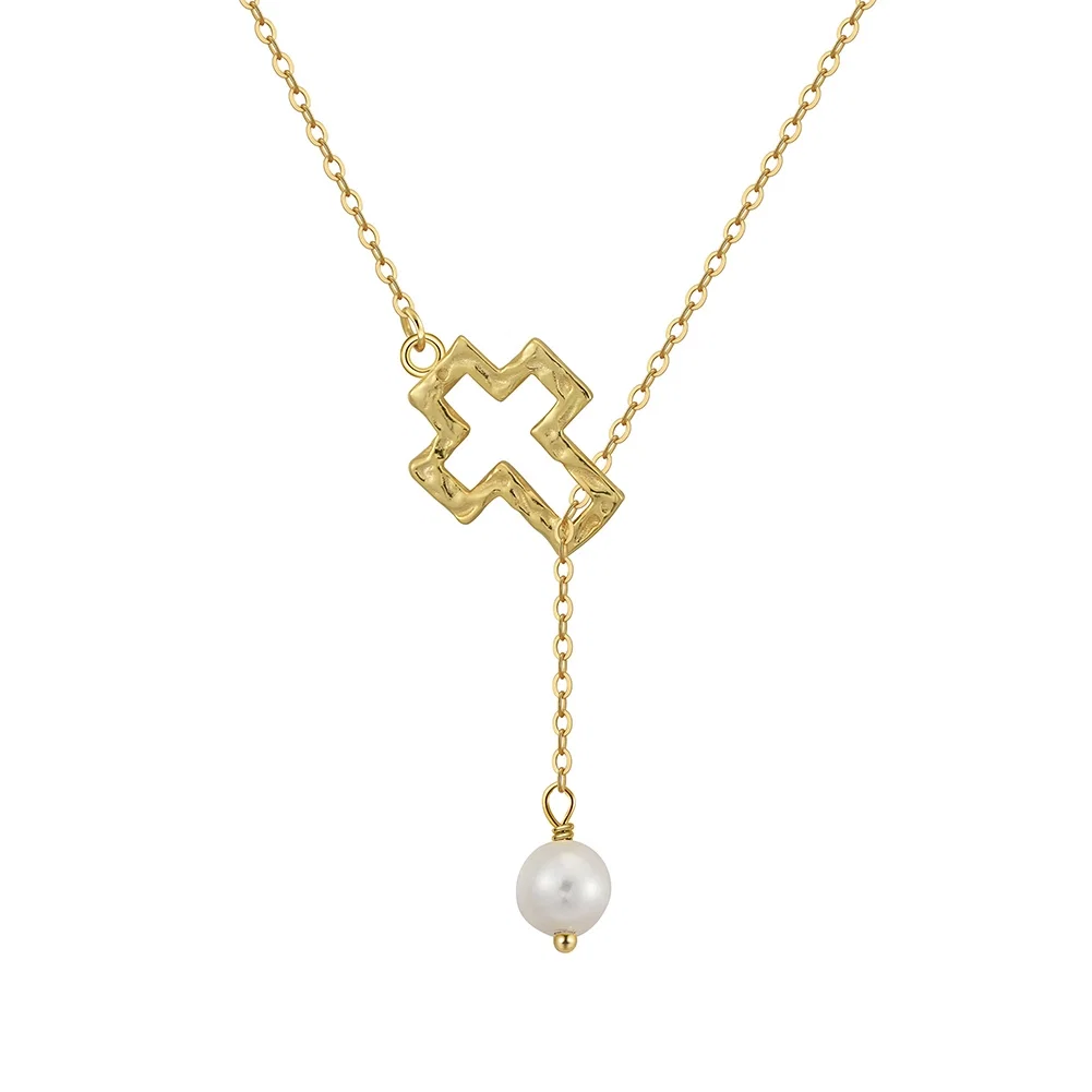 Coliere din argint - Colier din Argint Cu Perlă Naturală Cross With Pearl Gold