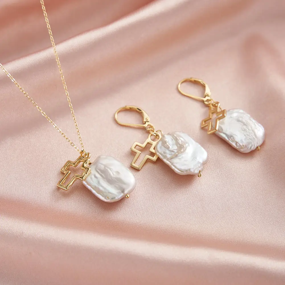 Coliere din argint - Colier din Argint cu Perlă Naturală de Cultură Pearl Cross Baroque