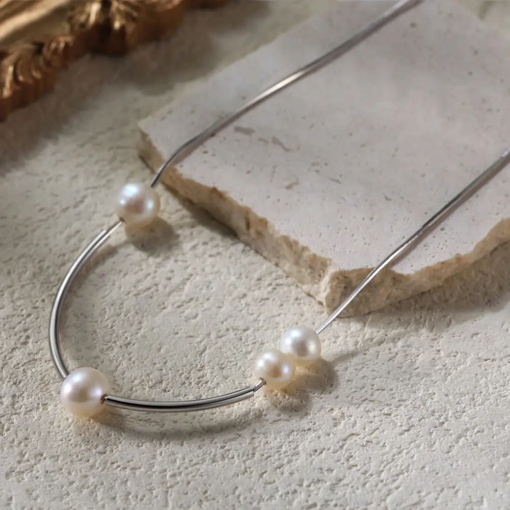 Coliere Din Argint - Colier din Argint cu Perle Naturale de Cultură Arc Pearls Silver