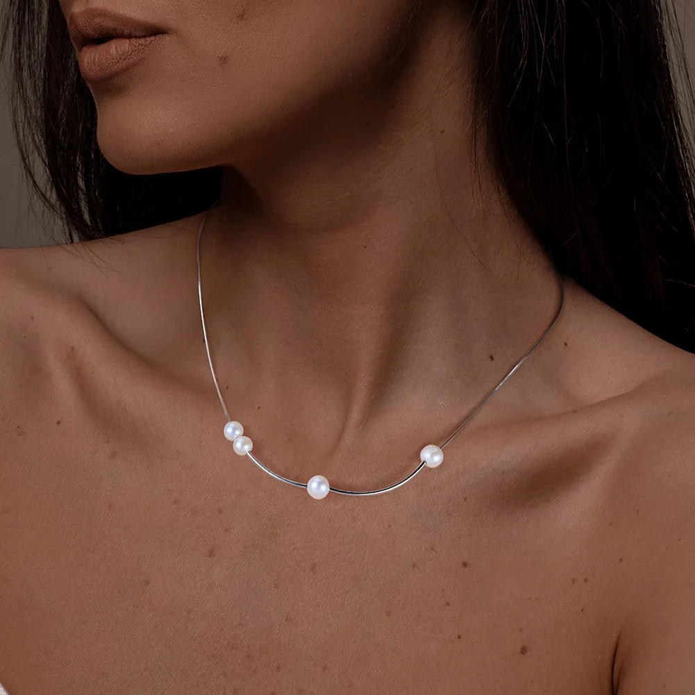 Coliere Din Argint - Colier din Argint cu Perle Naturale de Cultură Arc Pearls Silver