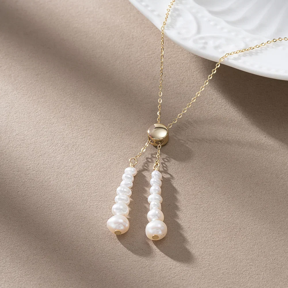 Coliere Din Argint - Colier din Argint cu perle naturale de cultură Cascading Pearl Elegance