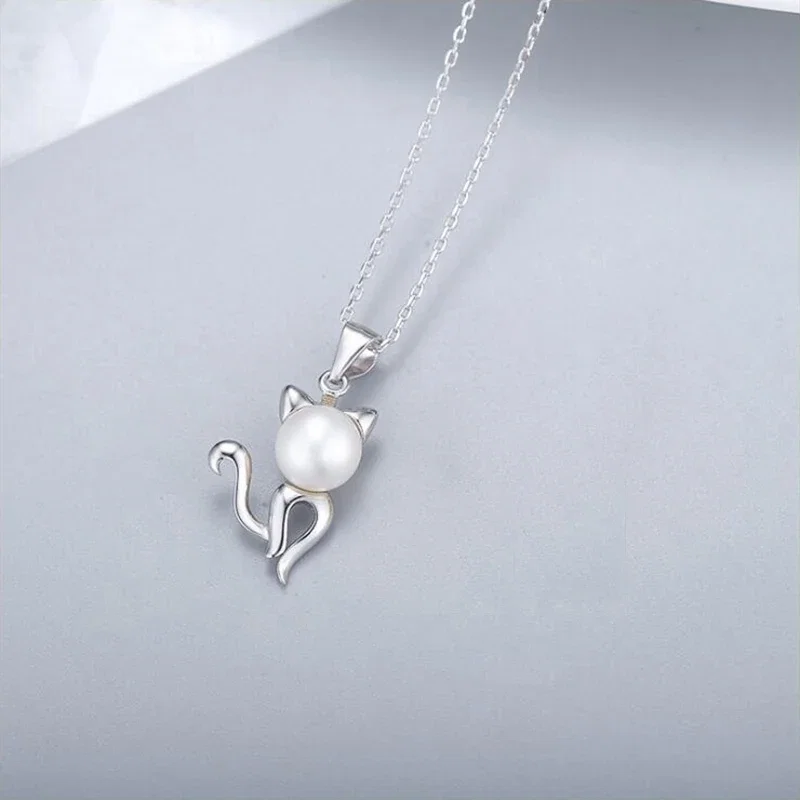 Coliere Din Argint - Colier din Argint cu Perle Naturale de Cultură Cat Pearl Silver