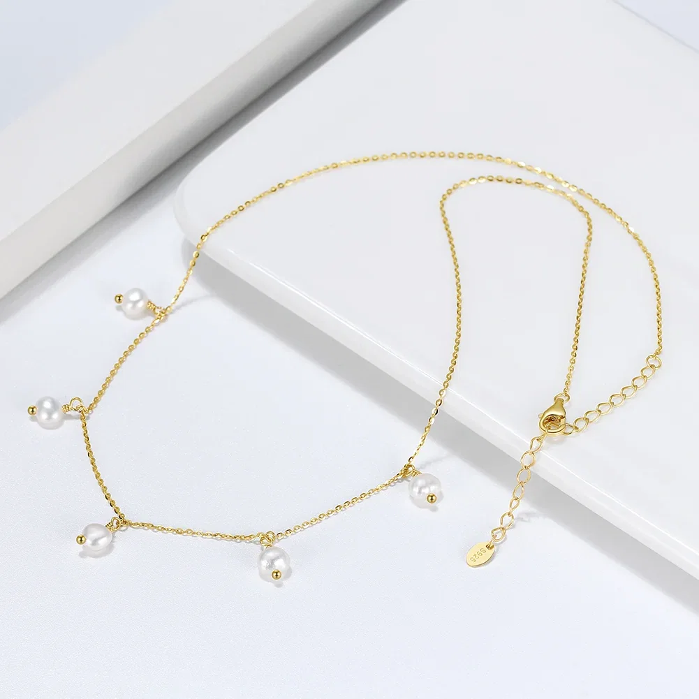 Coliere Din Argint - Colier din Argint cu perle naturale de cultură Dewdrop Garland Gold