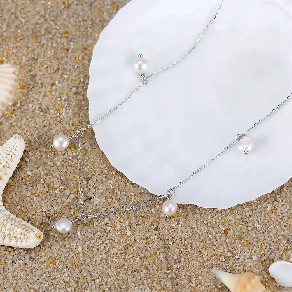 Coliere Din Argint - Colier din Argint cu Perle Naturale de Cultură Dewdrop Garland Silver