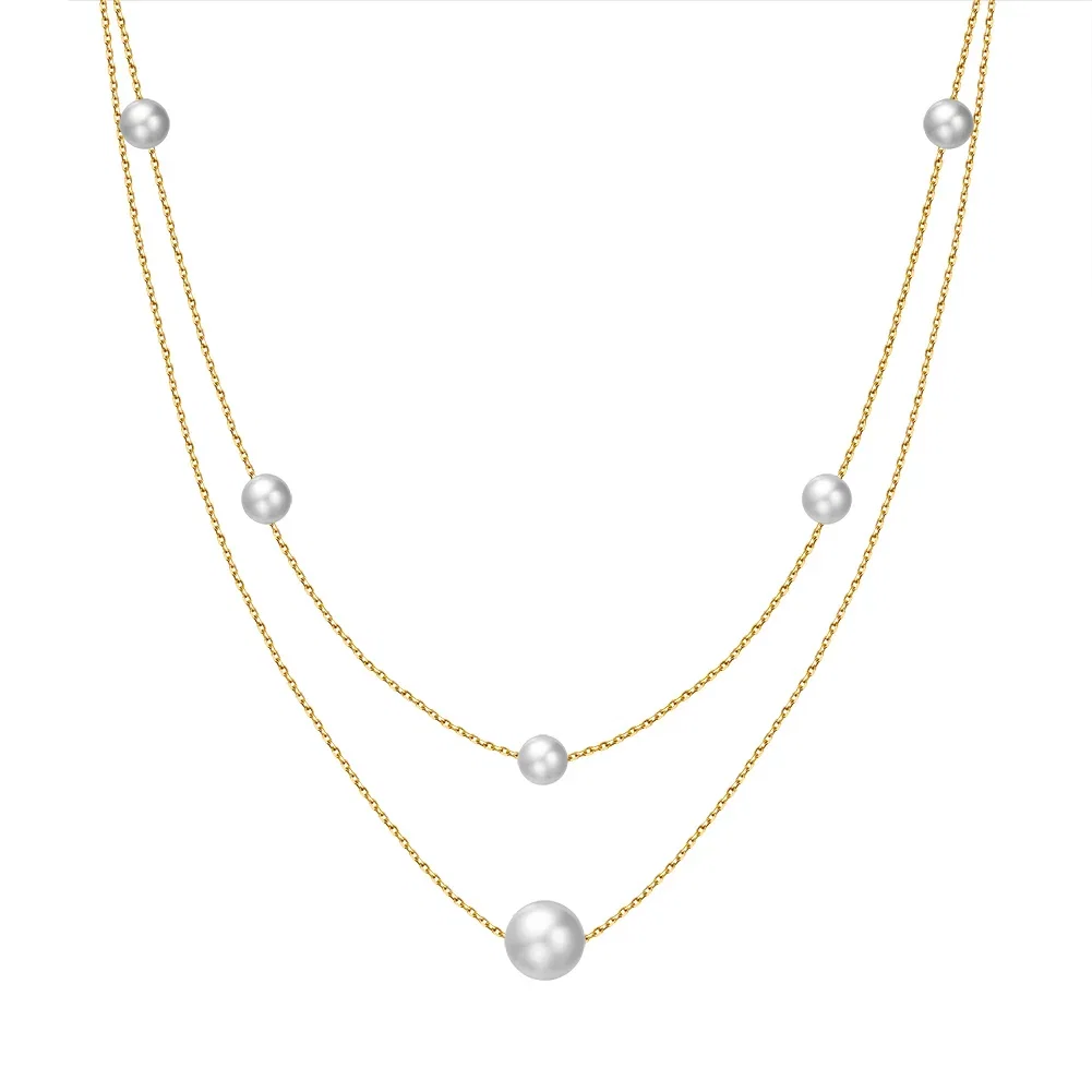 Colier din Argint cu perle naturale de cultură Double Layer Gold