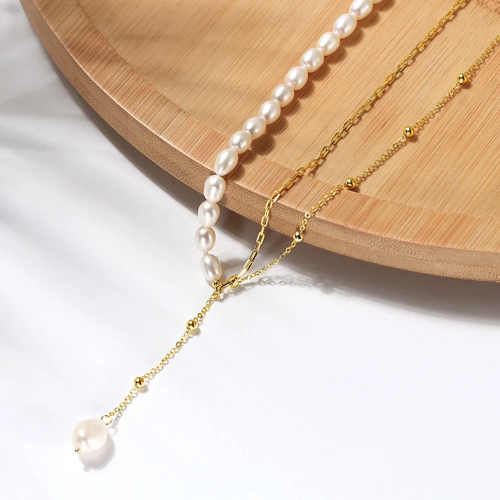 Produse Noi - Colier din Argint cu Perle Naturale de Cultură Drop Line Gold