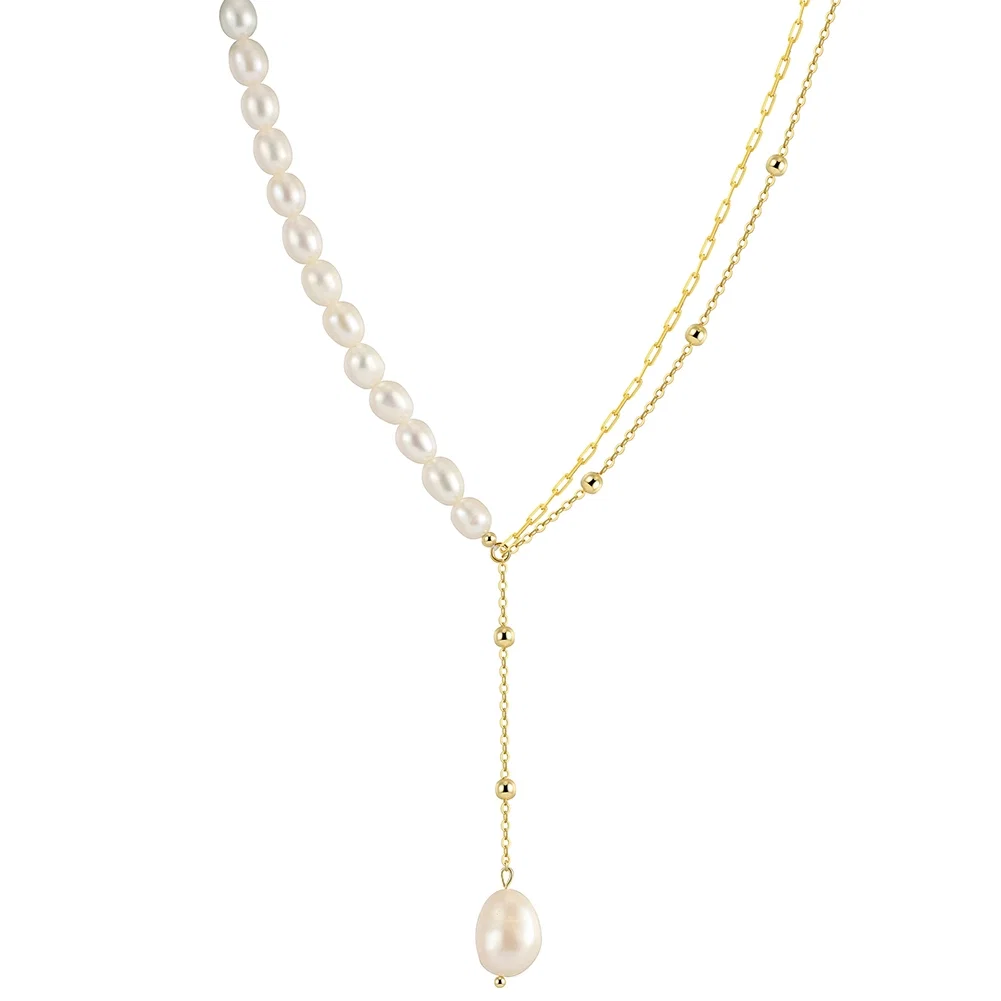 Produse Noi - Colier din Argint cu Perle Naturale de Cultură Drop Line Gold