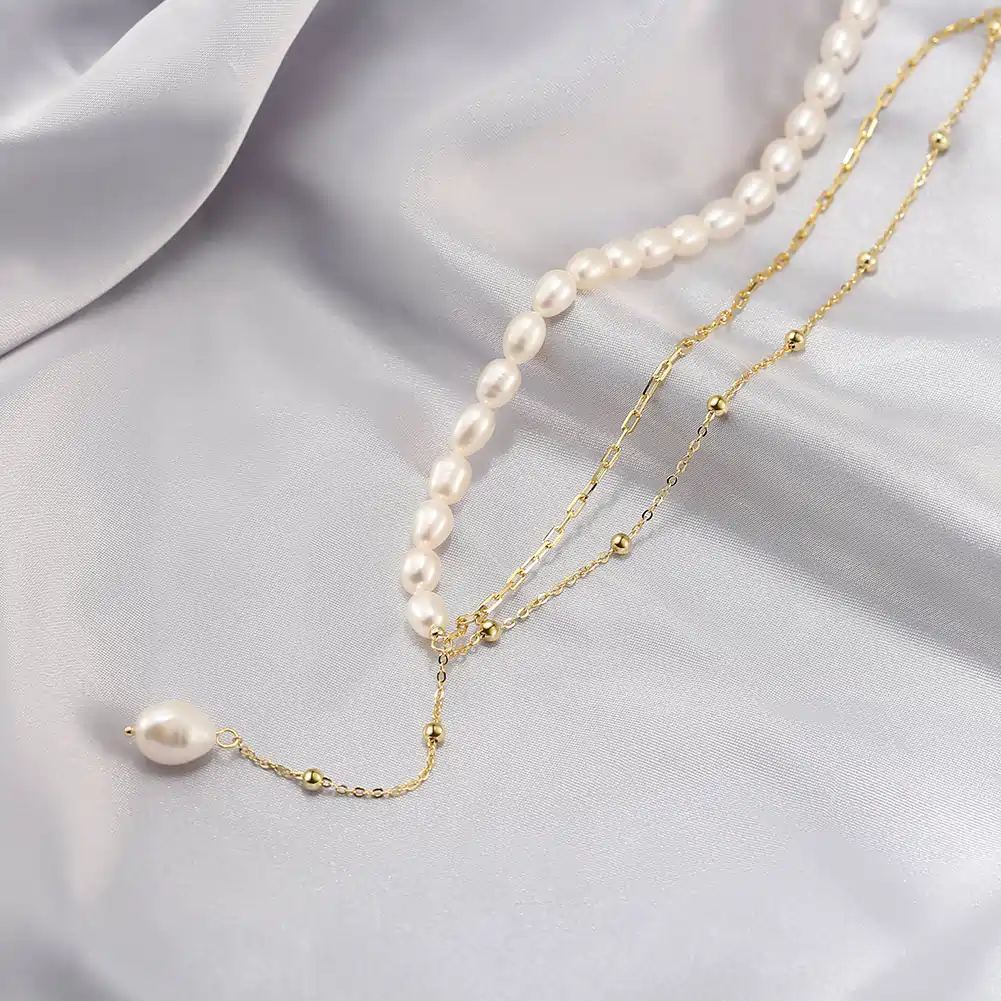 Produse Noi - Colier din Argint cu Perle Naturale de Cultură Drop Line Gold