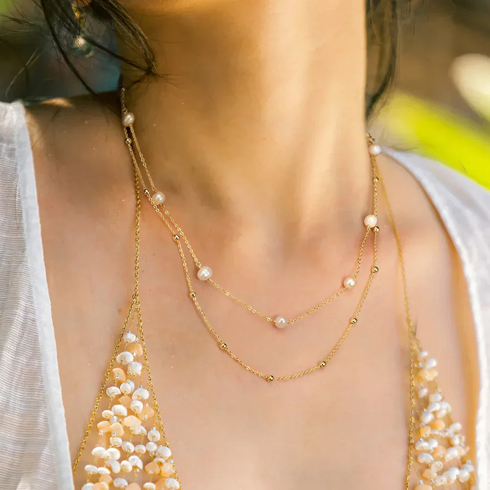 Coliere din argint - Colier din Argint cu Perle Naturale de Cultură Duo Pearl Gold