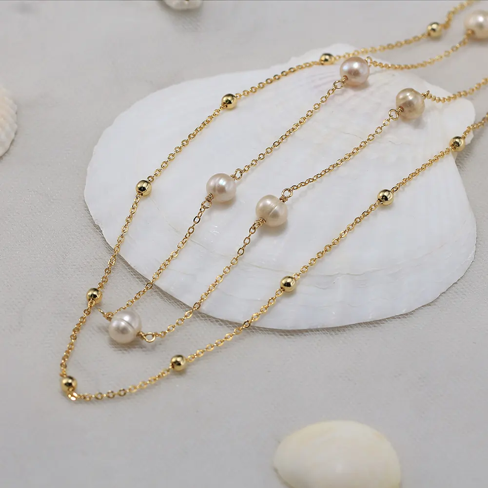 Coliere din argint - Colier din Argint cu Perle Naturale de Cultură Duo Pearl Gold