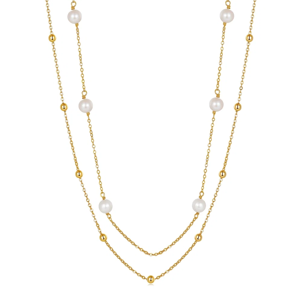 Coliere din argint - Colier din Argint cu Perle Naturale de Cultură Duo Pearl Gold