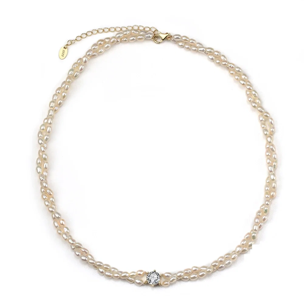 Coliere Din Argint - Colier din Argint cu Perle Naturale de Cultură Elegant Double Pearl Gold