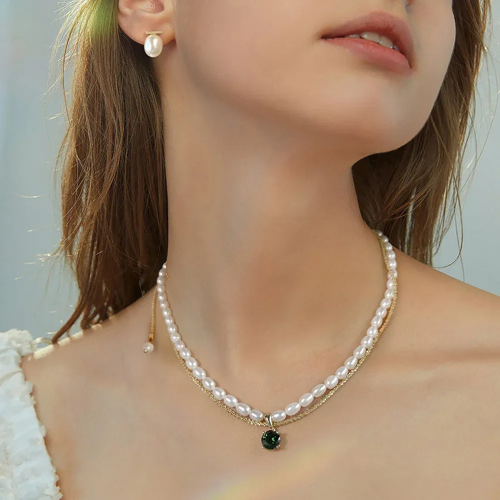 Coliere Din Argint - Colier din Argint cu Perle Naturale de Cultură Emerald Touch Pearls