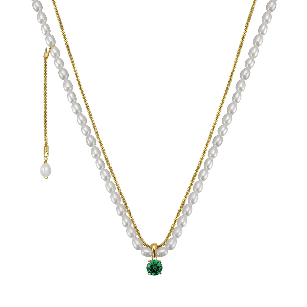 Coliere Din Argint - Colier din Argint cu Perle Naturale de Cultură Emerald Touch Pearls