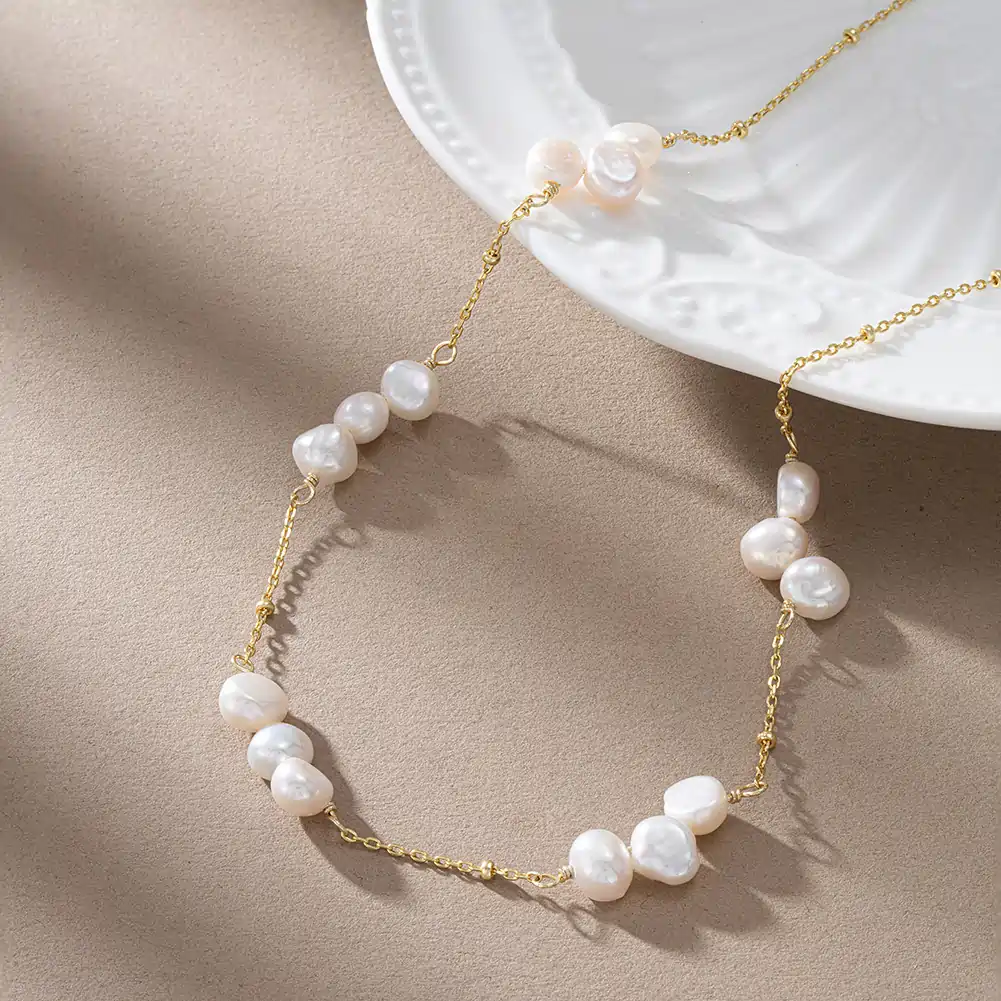 Coliere Din Argint - Colier din Argint cu Perle Naturale de Cultură Gold Clusters Pearl