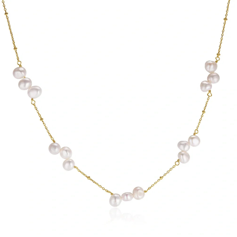 Coliere Din Argint - Colier din Argint cu Perle Naturale de Cultură Gold Clusters Pearl