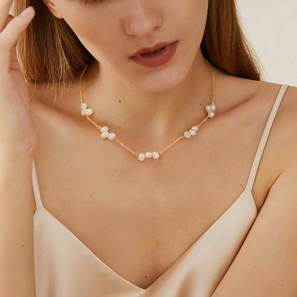 Coliere Din Argint - Colier din Argint cu Perle Naturale de Cultură Gold Clusters Pearl