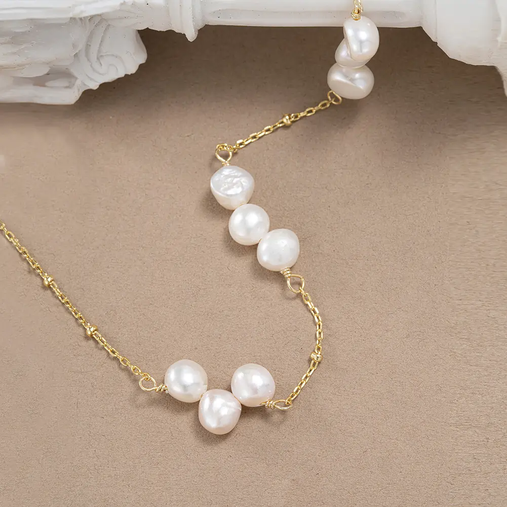 Coliere Din Argint - Colier din Argint cu Perle Naturale de Cultură Gold Clusters Pearl