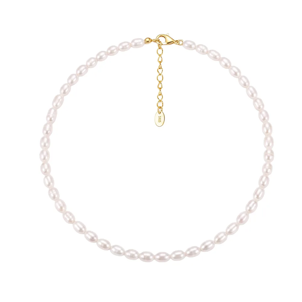 Coliere din argint - Colier din Argint cu Perle naturale de cultură Gold Timeless White