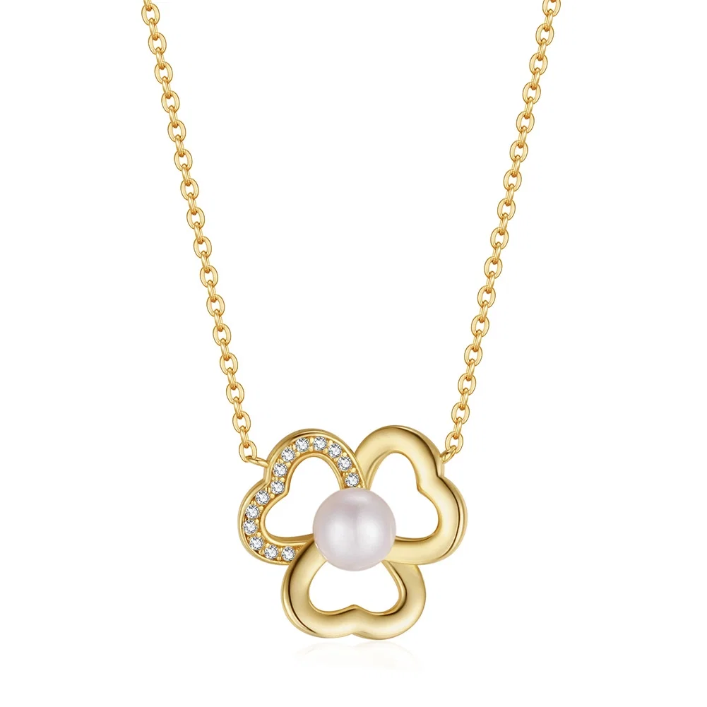 Coliere Din Argint - Colier din Argint cu Perle Naturale de Cultură Golden Clover Pearl