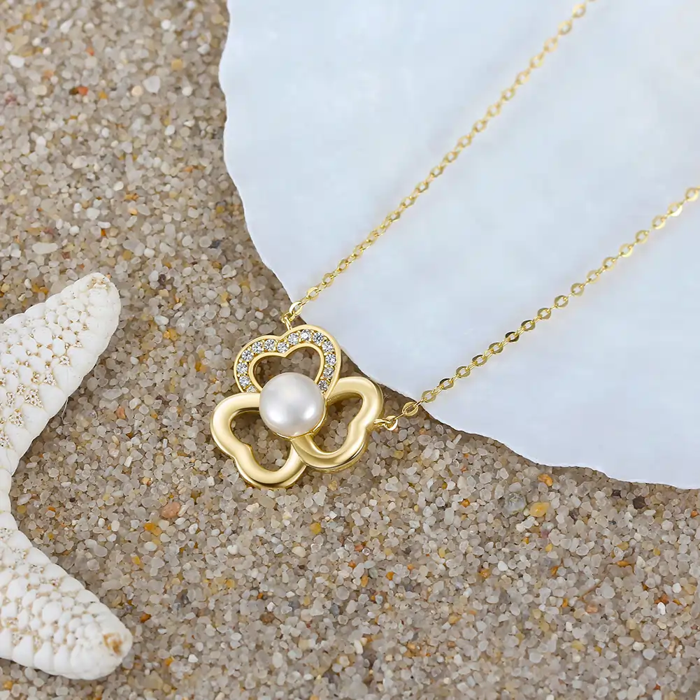 Coliere Din Argint - Colier din Argint cu Perle Naturale de Cultură Golden Clover Pearl