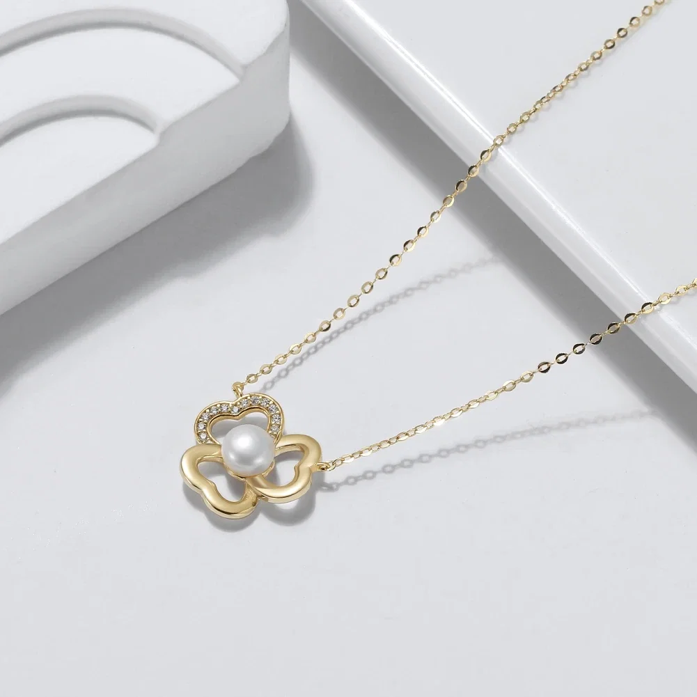 Coliere Din Argint - Colier din Argint cu Perle Naturale de Cultură Golden Clover Pearl