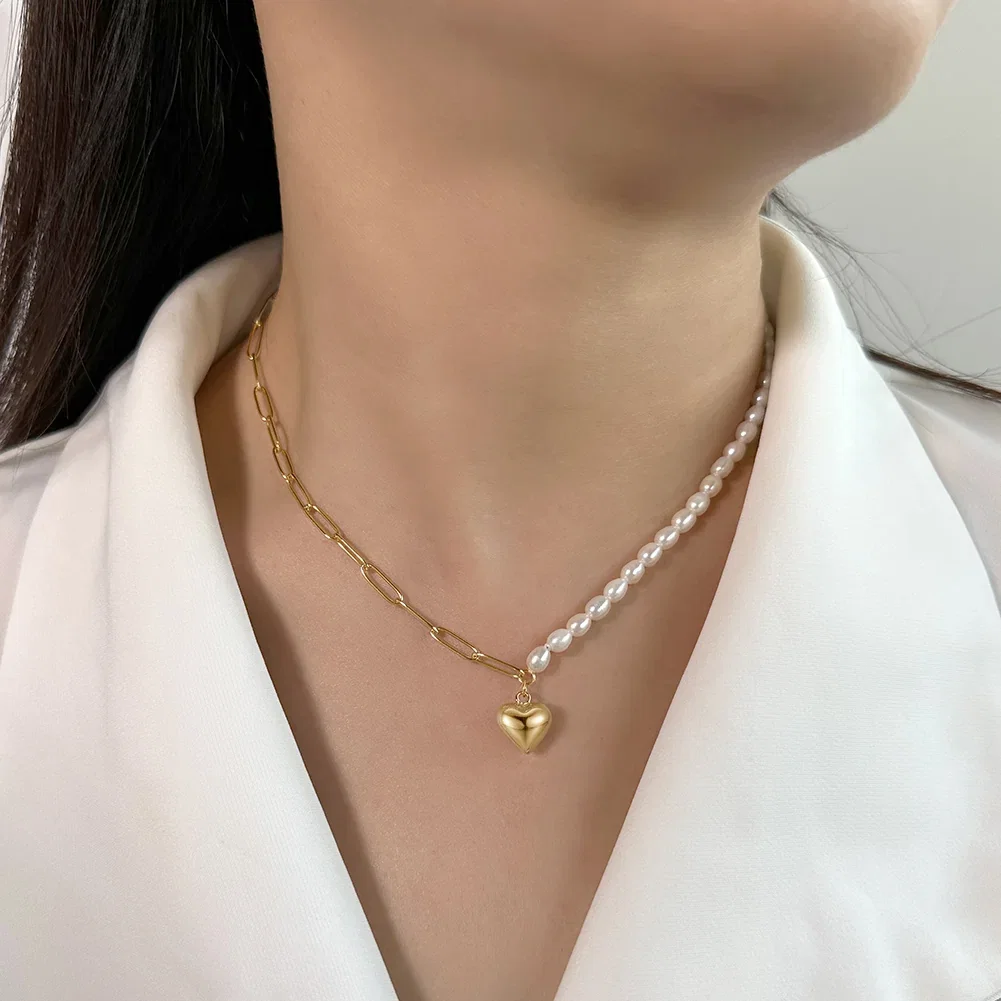 Coliere din argint - Colier din Argint cu Perle Naturale de Cultură Golden Heartbeat