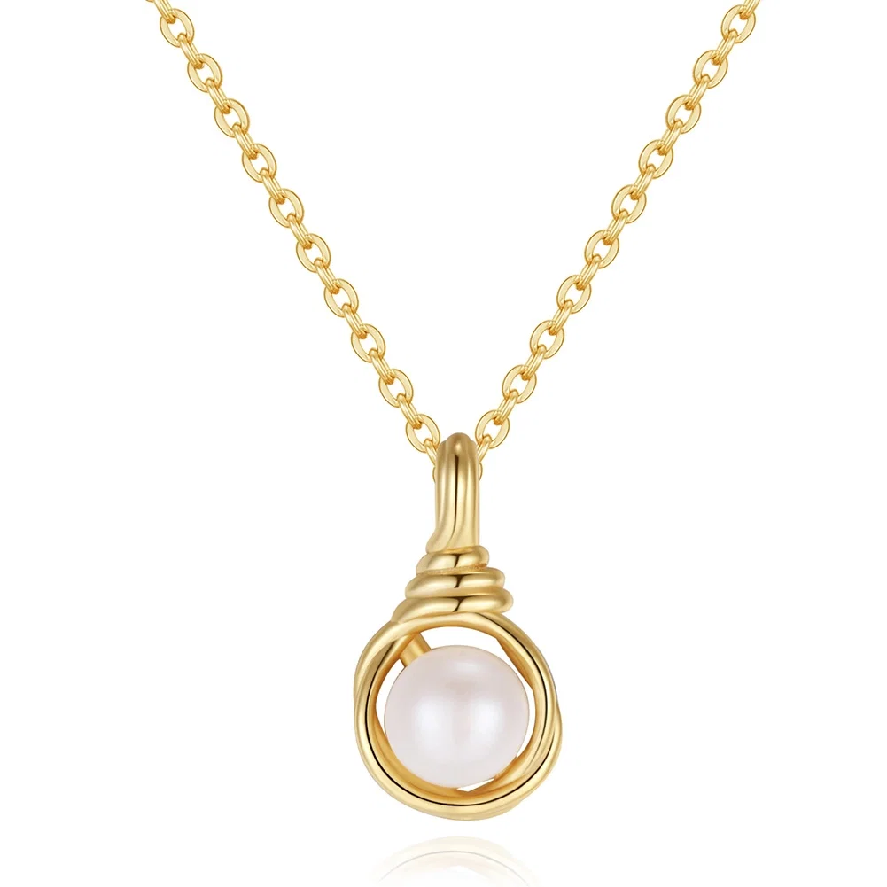 Coliere Din Argint - Colier din Argint cu Perle Naturale de Cultură Golden Pearl Drop Necklace