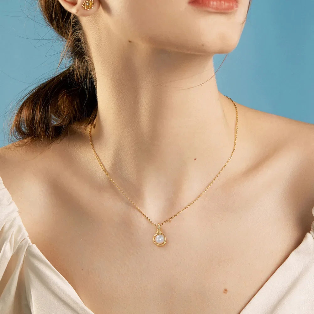 Coliere Din Argint - Colier din Argint cu Perle Naturale de Cultură Golden Pearl Drop Necklace