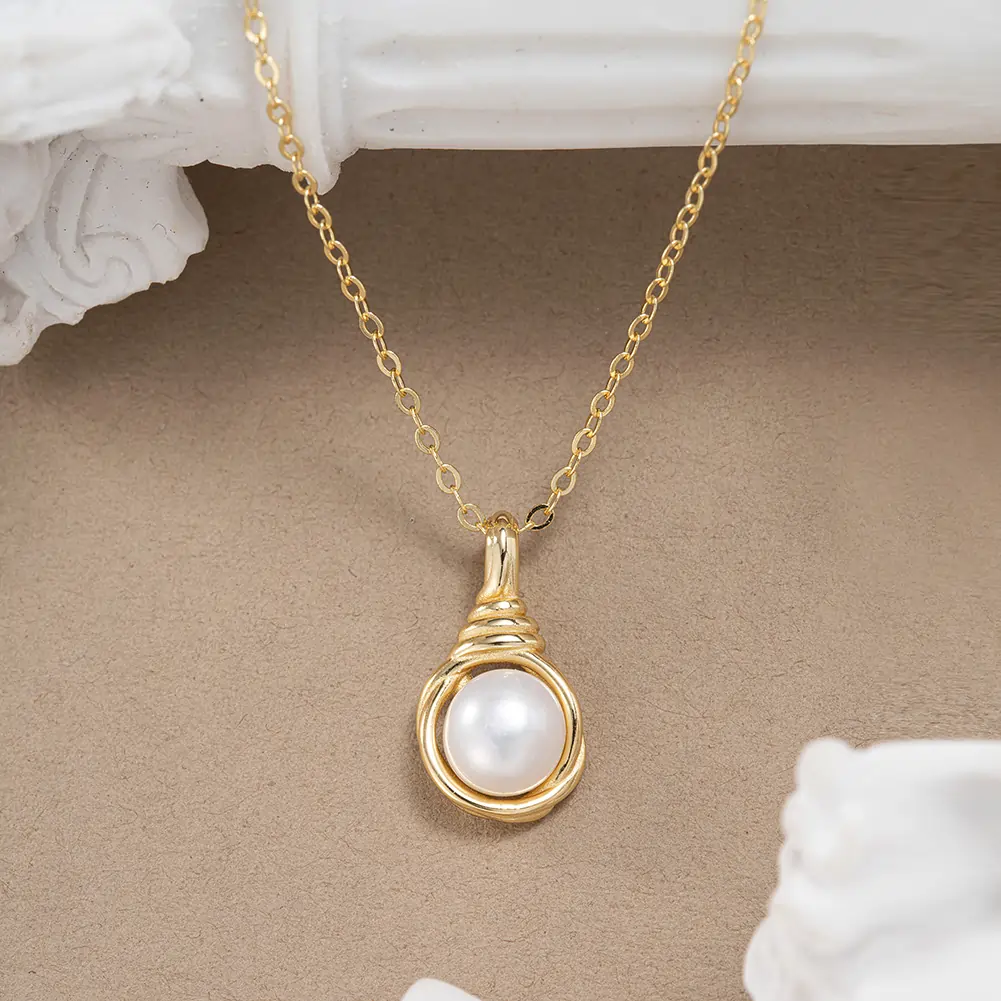 Coliere Din Argint - Colier din Argint cu Perle Naturale de Cultură Golden Pearl Drop Necklace