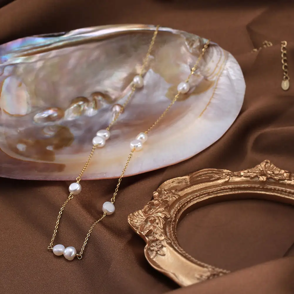 Bijuterii Perle Naturale - Colier din Argint cu Perle Naturale de Cultură Golden Pearl Line