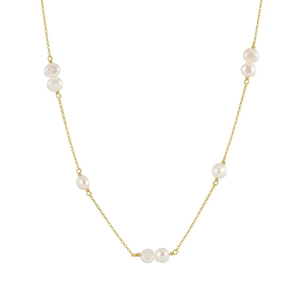 Bijuterii Perle Naturale - Colier din Argint cu Perle Naturale de Cultură Golden Pearl Line