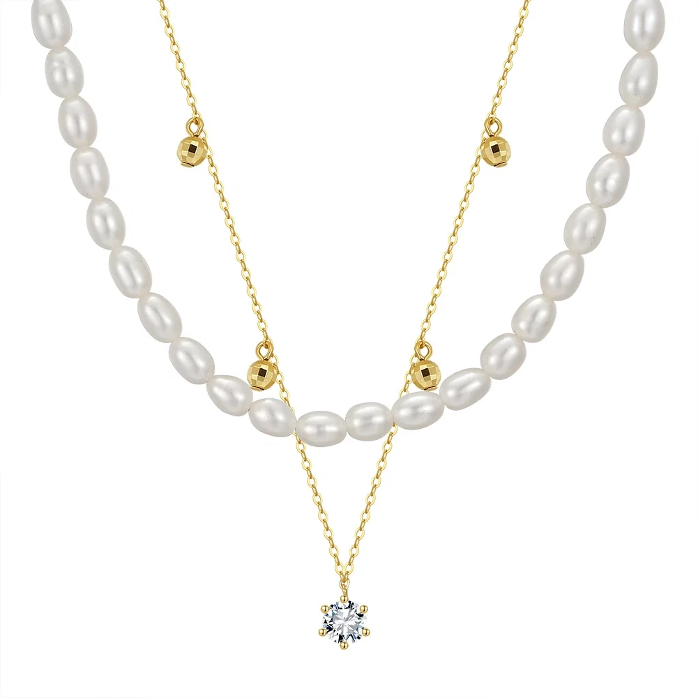 Coliere Din Argint - Colier din Argint cu Perle Naturale de Cultură Golden Twin Pearls