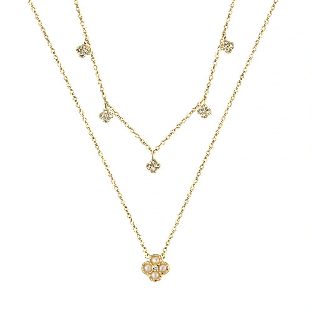 Coliere din argint - Colier din Argint cu Perle Naturale de Cultură Layered Gold