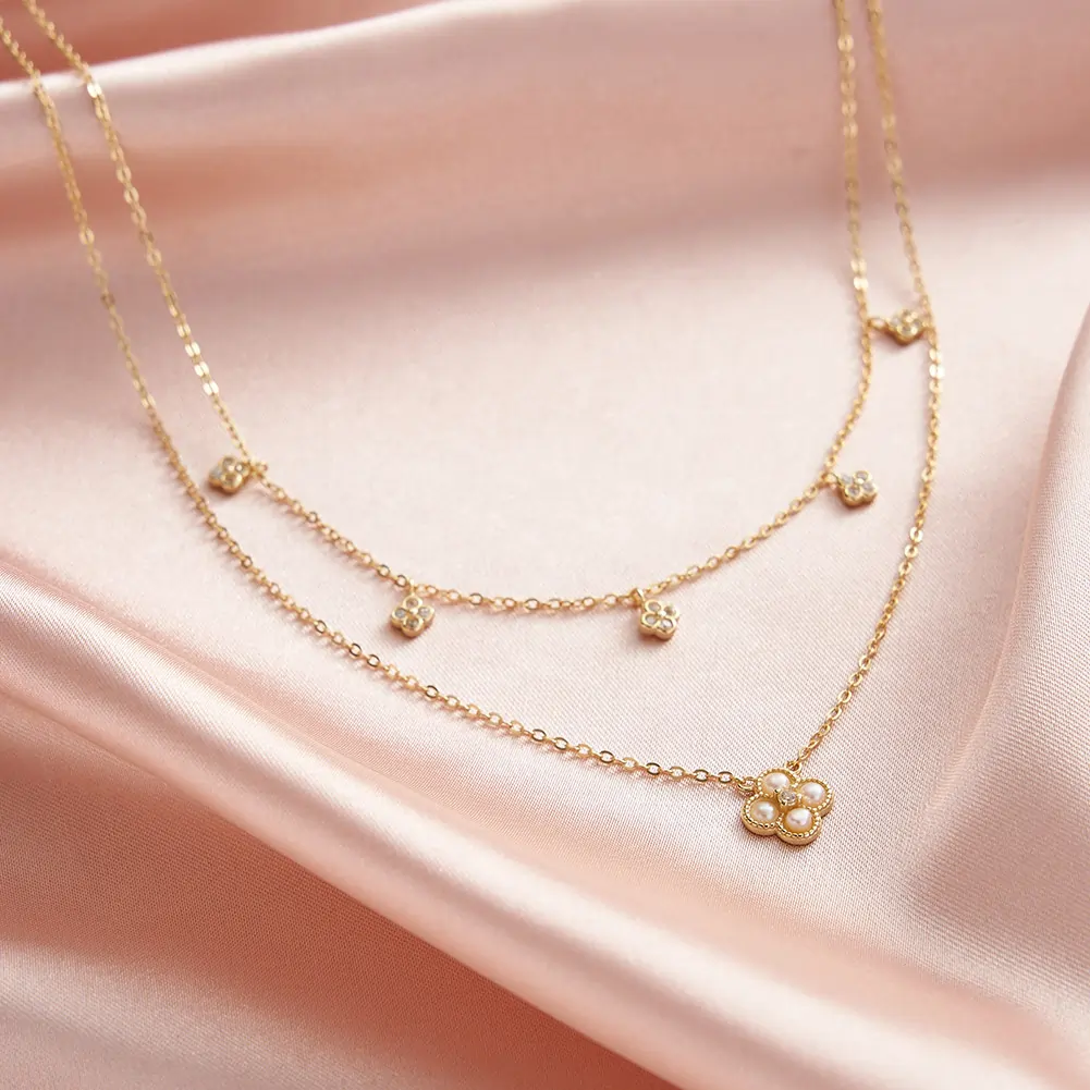 Coliere din argint - Colier din Argint cu Perle Naturale de Cultură Layered Gold