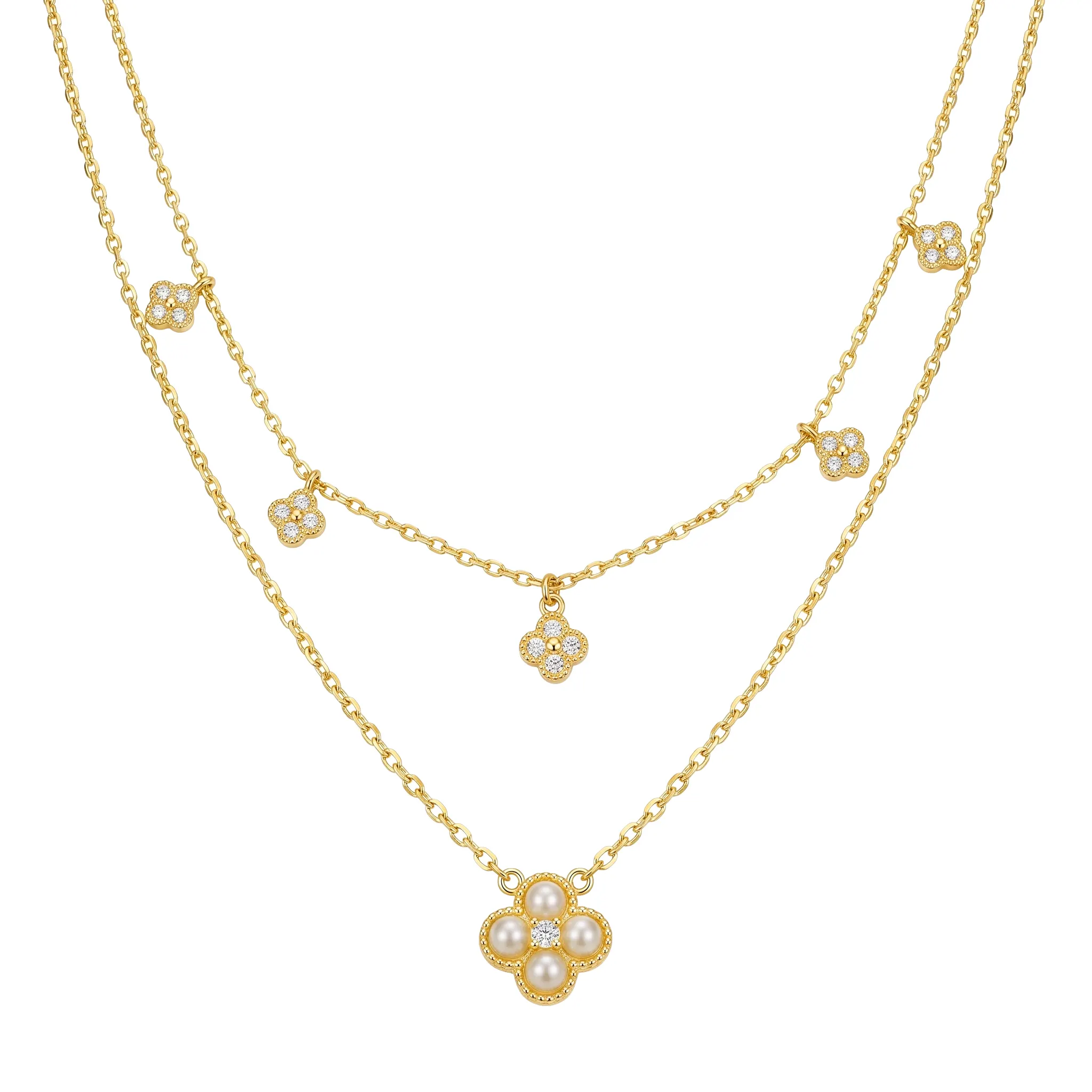 Coliere din argint - Colier din Argint cu Perle Naturale de Cultură Layered Gold
