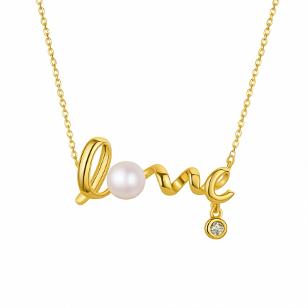 Coliere din argint - Colier din Argint cu Perle Naturale de Cultură Love Charm Gold