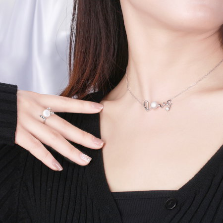 Coliere din argint - Colier din Argint cu Perle Naturale de Cultură Love Charm Gold