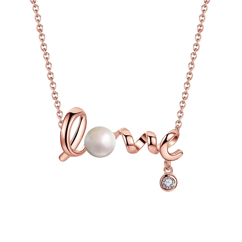 Coliere din argint - Colier din Argint cu Perle Naturale de Cultură Love Charm Rose