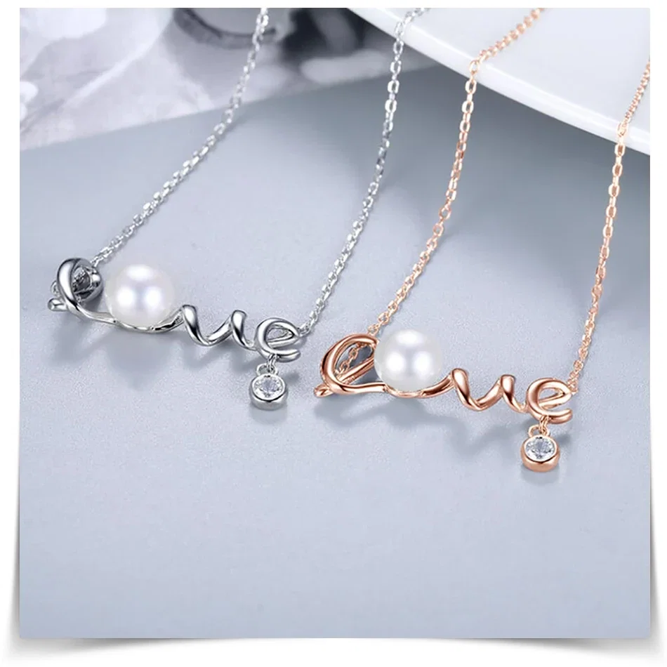 Coliere din argint - Colier din Argint cu Perle Naturale de Cultură Love Charm Rose